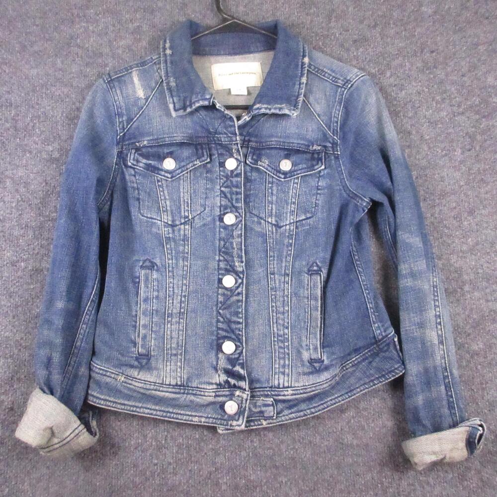 Pilcro And The Letterpress Jacket Womens M Blue Jean Denim Button Distressed